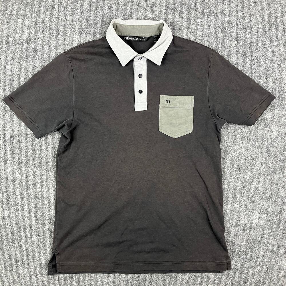 Travis Mathew Polo Mens Medium Gray Black Contrast Collar Short Sleeve‎ Golf